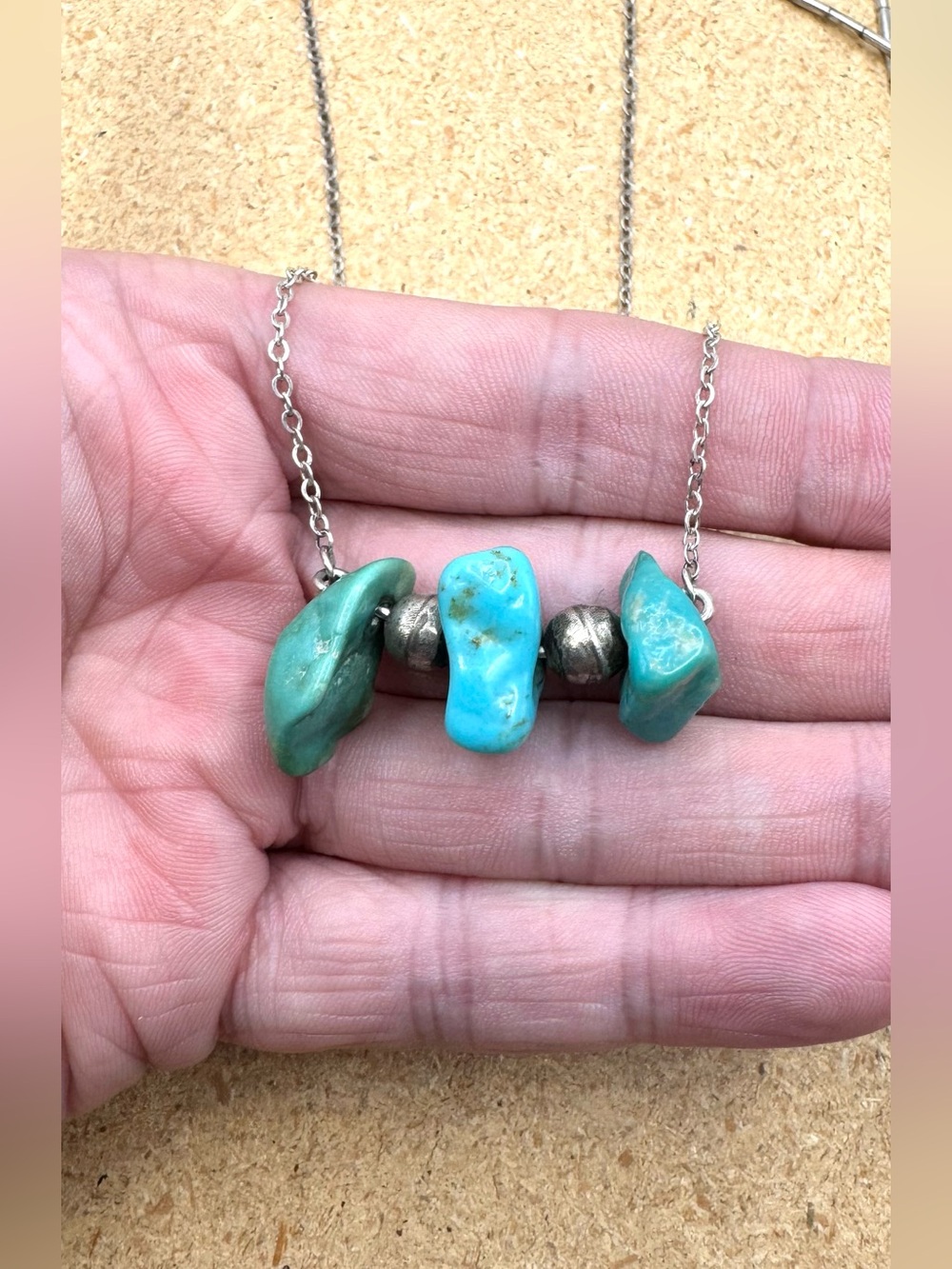 Three Vintage Navajo Native American Sterling Turquoise Nugget Beaded Necklaces - Picture 5 of 5